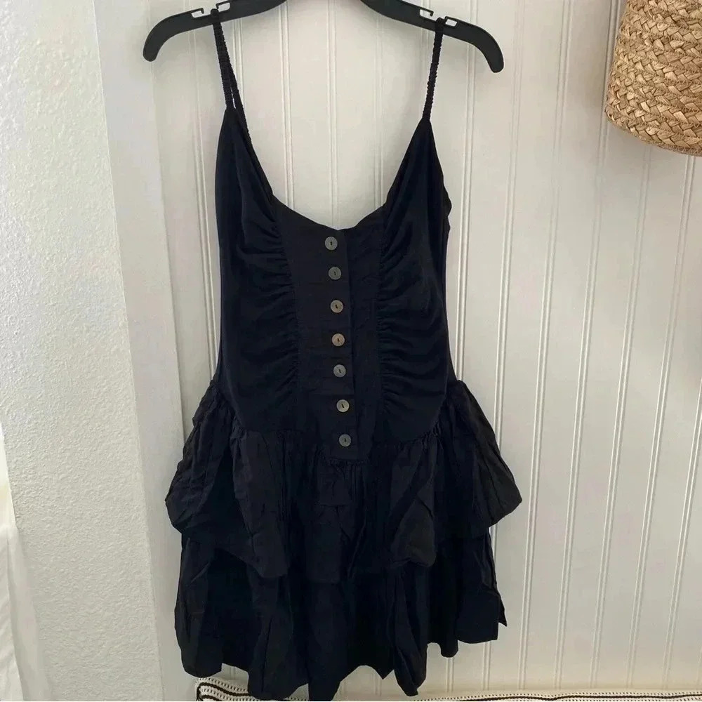 Indah Women’s Colette Ruffle Mini Black Dress Size Small NEW